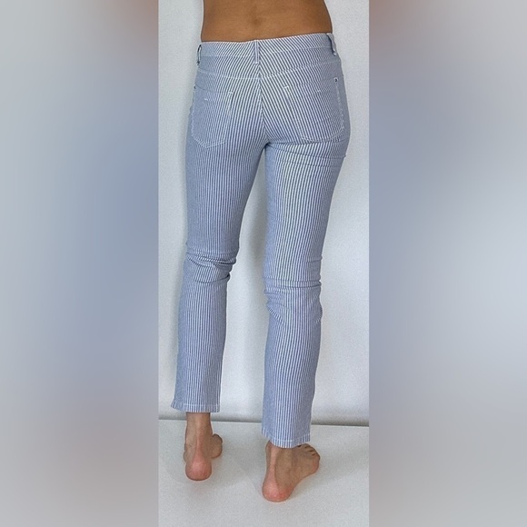 MASSIMO DUTTI WOMEN SLIM FIT CROPPED MIDWAIST TROUSERS blue and white stripes 4 - Picture 4 of 9